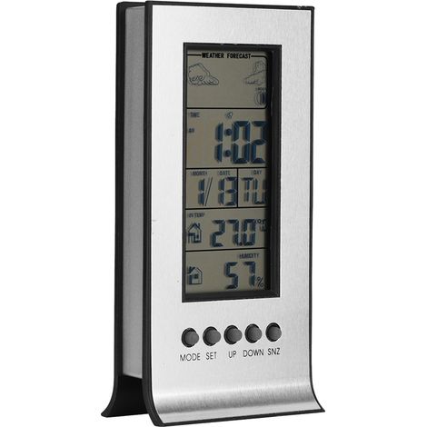 Termómetro Higrómetro Digital LCD con Reloj, Calendario y Fases Lunares, Previsión Meteorológica – Ideal para el Hogar y la Oficina (1/5)