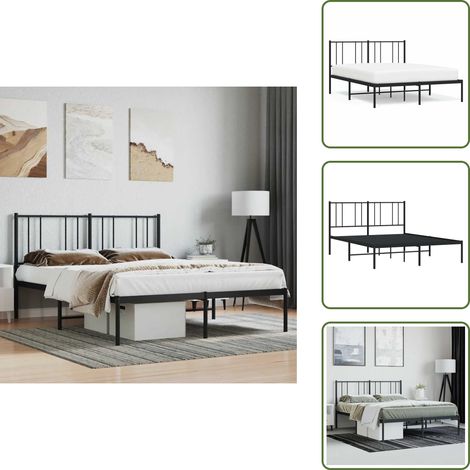 The Living Store Giroletto con Testiera in Metallo Nero 120x190 cm - Letto con testata in metallo