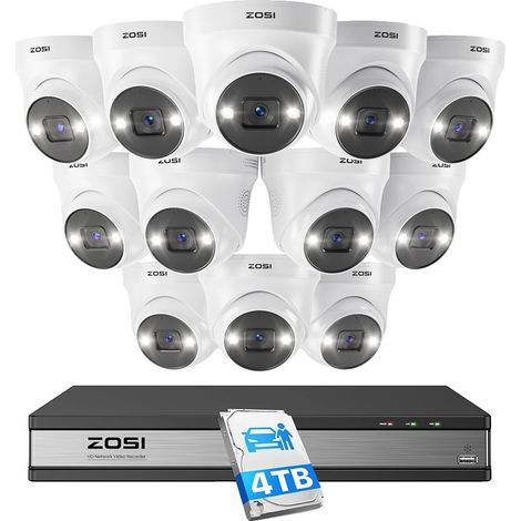 Sistema di videosorveglianza, rilevamento AI, visione notturna, 16 canali, 12 telecamere da 5 MP, 4T (1/2)