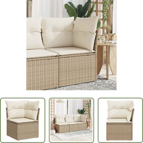 Canapé extérieur - Canapé d'angle de jardin avec coussins beige résine tressée (1/5)
