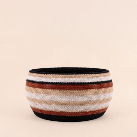 Panier bas rayé en herbes marines marron, beige 26x20cm (1/5)