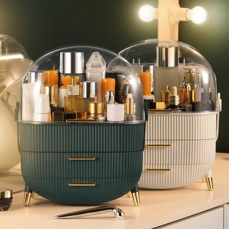 GBLY Elegante PortaTrucchi da Toilette Verde scuro – Anti-polvere & anti-acqua, a cassetti, grande capacità, per comodino/bagno/soggiorno (Regalo di Natale)