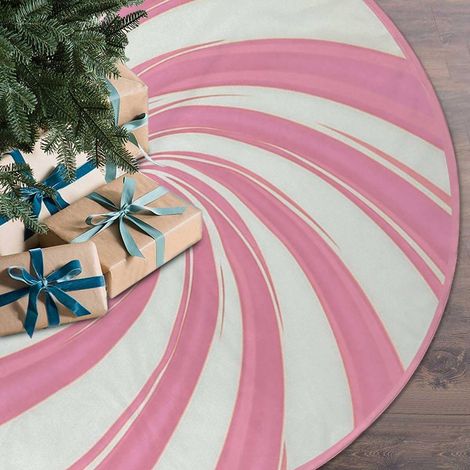 Falda para árbol de Navidad rosa caramelo y blanca, 120 cm, estampado de bastones de caramelo, para decoración de interiores y exteriores. (1/5)