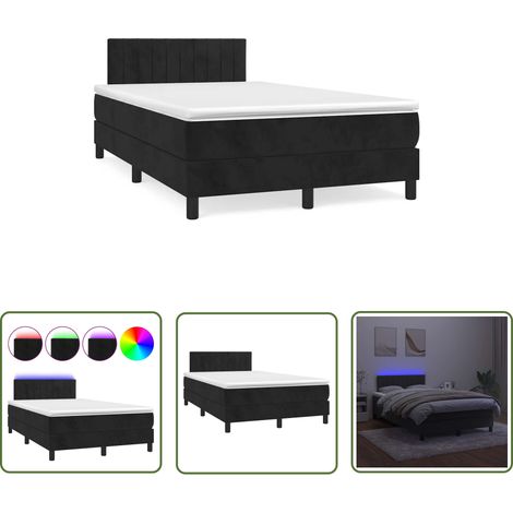 The Living Store Sommier à lattes de lit et matelas LED noir 120x190 cm velours - Lit Plateforme - Lit Design - Lit Capitonné - Lit Velours - Lit Avec Éclairage Led (1/5)