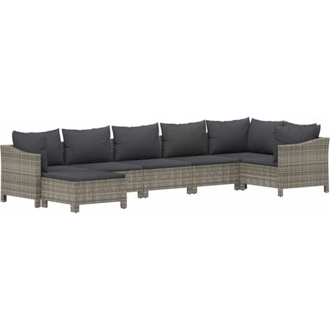vidaXL Salon de jardin 7 pcs avec coussins Gris Résine tressée (1/5)