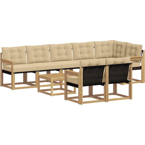 Outdoor-Sofagarnitur mit Kissen 9 pcs Weiß und Beige vidaXL