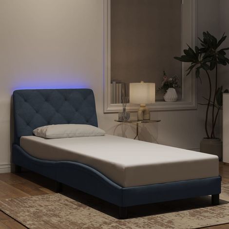 Cadre de Lit LED avec Coussin Velours Gris - 80x200 cm sans Matelas - Courte Structure Ondulée (1/4)