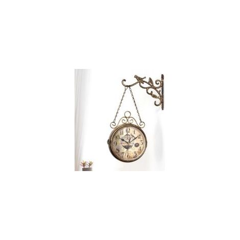Reloj de estación de doble cara, 20,3 cm, hierro forjado de estilo retro. Esfera de doble cara para una fácil lectura. Para montaje en pared, tanto en interiores como en exteriores.