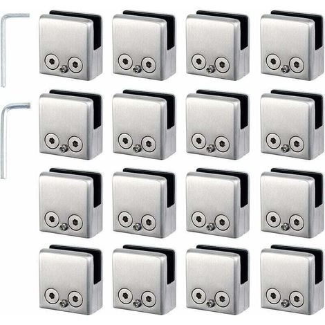 16pcs Pinces à Verre 8-10mm Support Verre dans Pinces en Acier Inoxydable Arrêtez Verre de Forme Carrée 8-10mm avec 2 Clés Hexagonales pour Balustrade d'Escalier - RWAccessoire pour miroir (1/5)