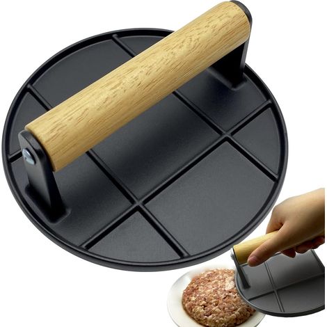 Presse à Hamburger, broyeur de Hamburgers Gril 6,3 Pouces pour Hamburger Ronde Plate avec poignée antidérapante Anti-brûlure la Cuisine Domicile Barbecue en Plein air Rond noir - (1/5)