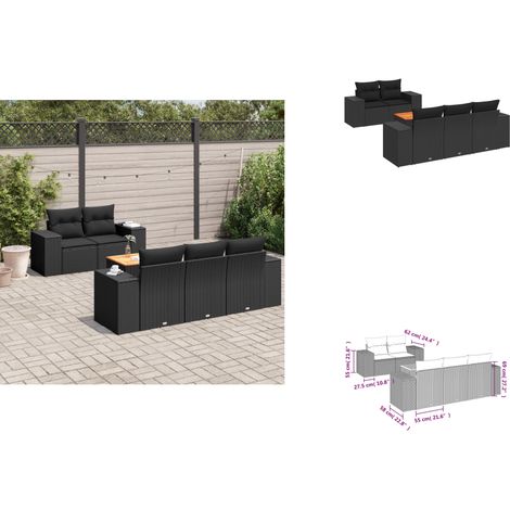6-tlg. Garten-Sofagarnitur mit Kissen Schwarz Poly Rattan - Gartensortiment - Outdoor Möbel - Gartenlounge - Lounge Set - Rattan Gartenmöbel (1/3)