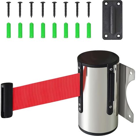 Barriere Retractable 2M Barriere Extensible Exterieur Inoxydable Ruban d'Avertissement de Securite Mural Controle Foule avec Accessoires Ruban de Securite Extensible(Rouge) (1/5)