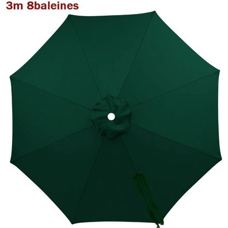 Toile de rechange pour parasol de terrasse, 3 m, 8 baleines,vert foncé,Cadre de parasol non inclus, auvent seulement (1/5)