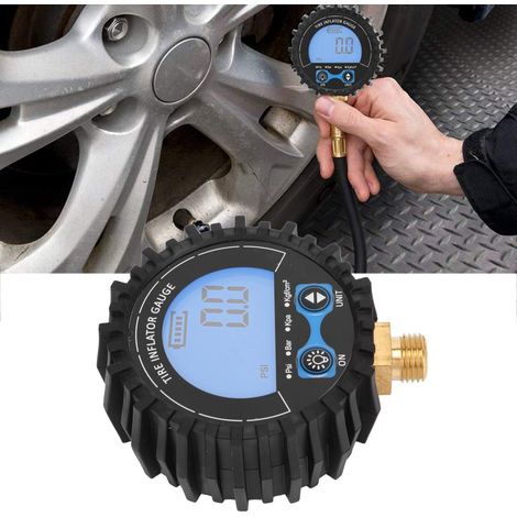 Digitales Reifendruckmessgerät, Aufblasanzeige, Druckmessgerät mit großem Digitaldisplay, 1/4" (13 mm) Gewinde (Batterie nicht enthalten) (blaues Druckmessgerät) (1/5)