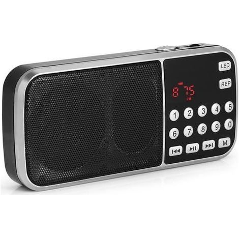 Radio portatile Mavis Laven ricaricabile tramite USB, radio FM, slot per scheda TF, lettore musicale MP3 con funzione di memoria e torcia. (1/4)