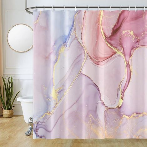 Rideau de douche, rideau de douche anti-moisissure, rideau de douche en marbre rose, rideau de douche en polyester avec crochets 180 x 180 cm
