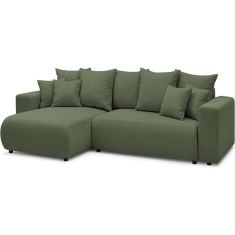 BOBOCHIC - Canapé d'angle réversible convertible coffre ENVY velours côtelé Vert (1/5)