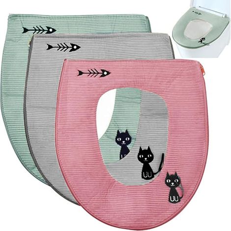 Set mit 3 warmen, universellen WC-Sitzbezügen mit Reißverschluss, waschbar, wasserdicht, antibakteriell