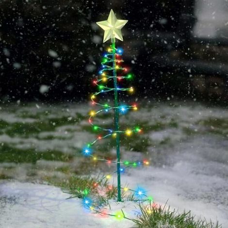 Decoration Noel Exterieur Solaire Sapin, Sapin De Noel Led En Metal Prime, Petit Sapin De Noel Artificiel Lumineux Led, Deco De Noel Jardin Americaine Personnaliser Guirlande Lumineuse (Blanc Chaud) (1/3)