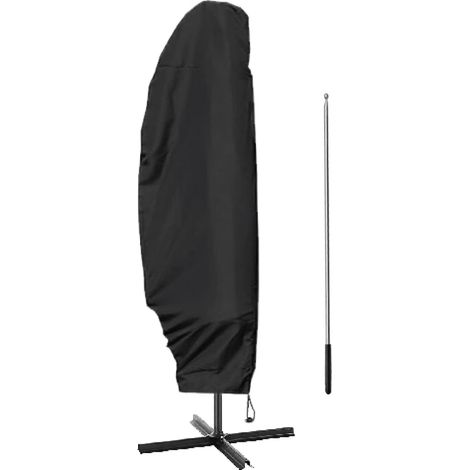 Linxor – Housse de parasol déporté imperméable 205 cm – Tissu Oxford 210D anti-UV – Double fermeture éclair et nœud de serrage – Noir