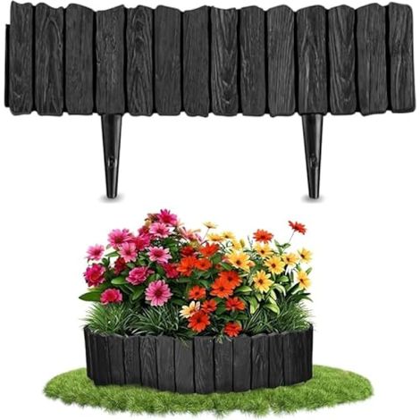 Bordure de jardin 22cm x 230cm, effet bois flexible, clôture paysagère pour parterre, allée et aménagement DIY (Noir)