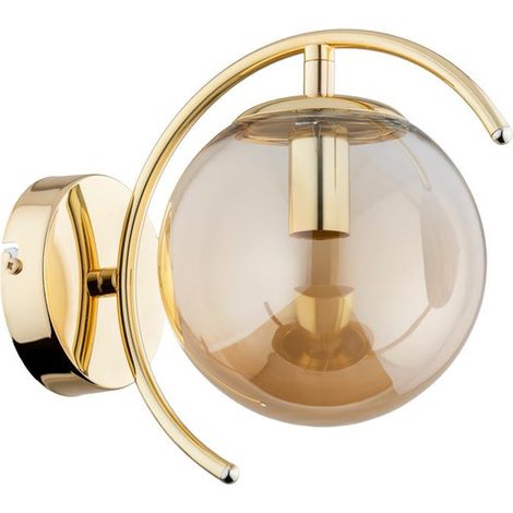 Aplique de pared moderno y glamoroso dorado, bola de cristal ámbar, 1xE14 10W EL DORADO Alfa