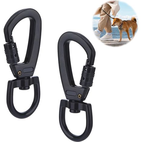 Lot de 2 mousquetons pivotants - Mousquetons pour laisse de chien - Mousquetons en acier inoxydable - Porte-clés - Petits mousquetons - Mousqueton à boulons - Mousqueton à ciseaux - Noir (1/5)