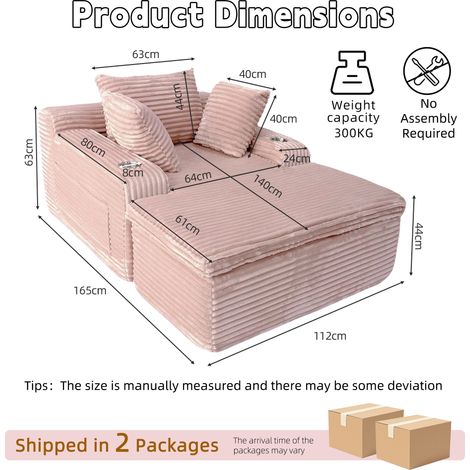 Sleeping sofa boneless floor sofa modern cloud sofa with chaise lounge, comfortable couch for living room with 3 cushions & 1 blanket, no assembly required,pink (1/5)