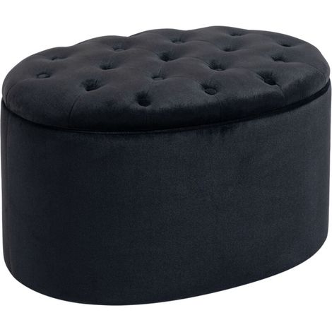 Banc de rangement, banquette rembourrée aspect velours, coffre de rangement ovale, banc coffre pour salon, chambre, entrée, 71 x 52 x 42 cm, noir (1/5)