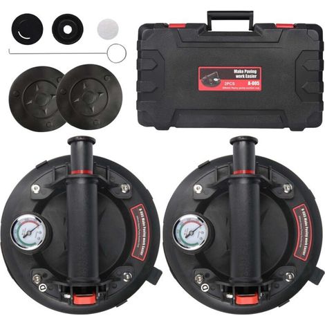 8.2" Ventouse de Levage – Set de 2 Manchons à Vide pour Verre, Carrelage et Marbre, Charge Max 200 kg, avec Boîte de Transport et Manomètre, Noir (1/5)