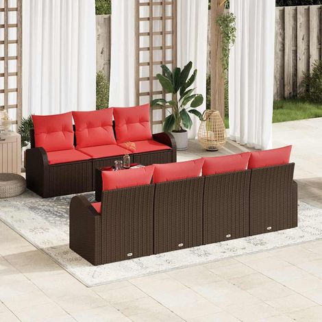 vidaXL Ensemble de Canapés 8 pcs Marron et rouge Polyester (1/5)