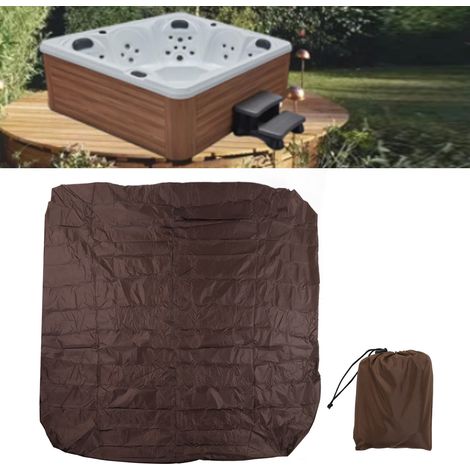 Quadratische, wasserdichte Outdoor-Badewannen-/Whirlpoolabdeckung aus silbernem Polyestertaft (190 cm) – 210 x 210 x 30 cm – Kaffeebraun (1/5)
