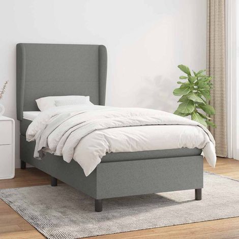 Cama box spring con colchón tela gris oscuro 80x200 cm (1/5)