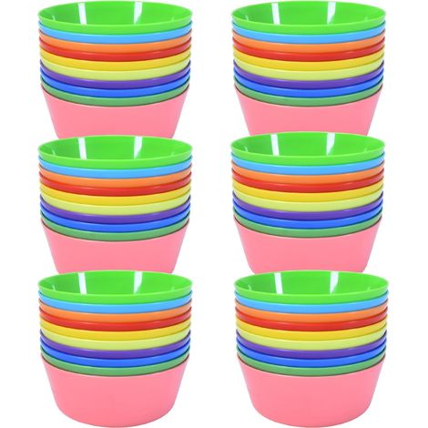 Lot de 60 Bols en Plastique, 300ml, 10 Couleurs, Sans BPA, Micro-ondes, Pour Fête et Camping (1/5)