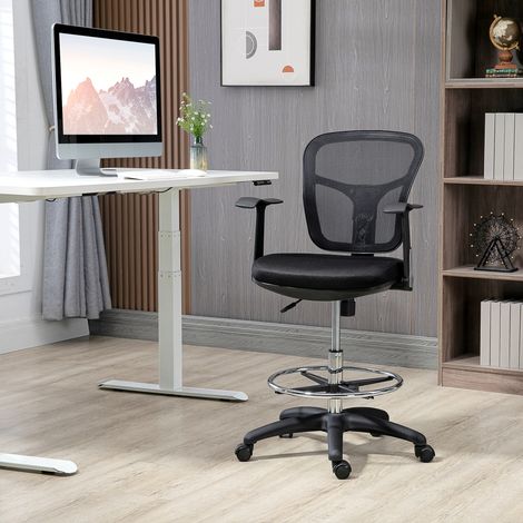 Silla de oficina ergonómica negra con reposapiés y reposabrazos abatibles, 95-115 cm (1/5)