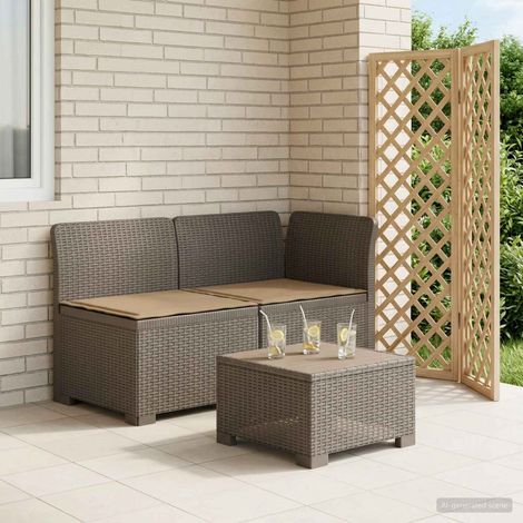 Canapé de jardin 2 places aspect rotin PP avec coussins gris clair et taupe - PANGIVO (1/5)