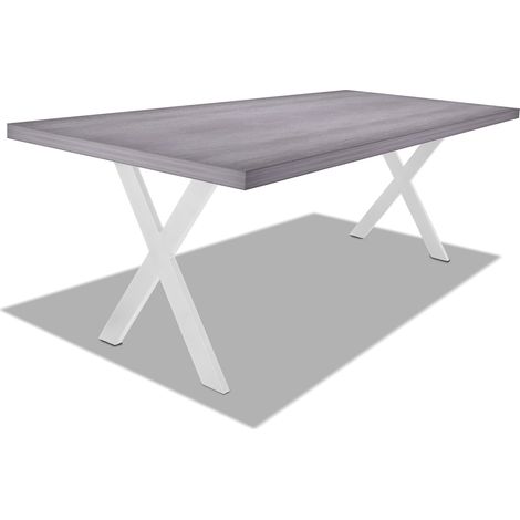 Esstisch aus Holz und Metall mit X-Fu� wei� - 220x100 cm