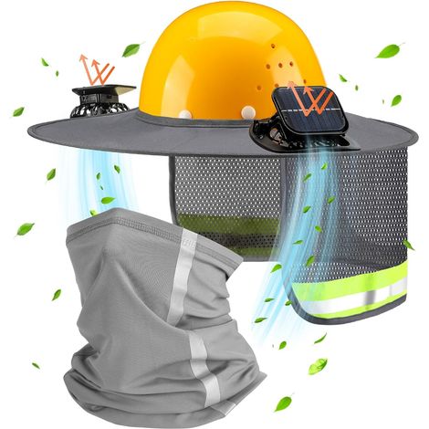 Casque de sécurité avec pare-soleil et protection du cou, casque de sécurité intégral avec ventilateur solaire, accessoires de casque de sécurité haute visibilité pour la construction, réfléchissant ( (1/5)