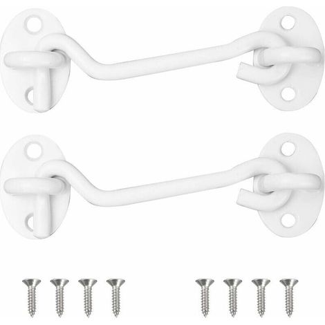 2er Set Sturmhaken (100 mm, white), Bolatus Edelstahl mit Öse, für Tür, Garage, Fenster, Kabine, Tor (1/4)