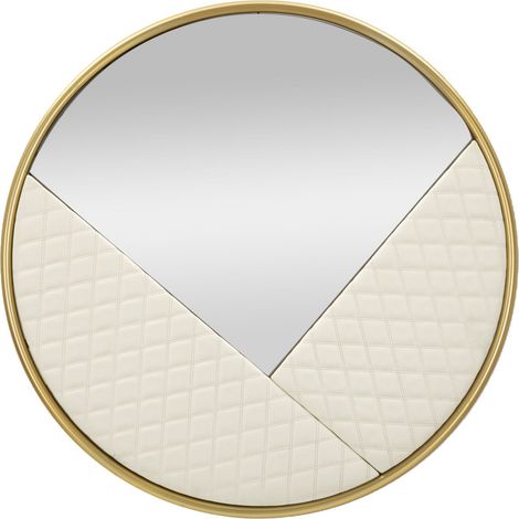 Specchio da parete Sharon tondo in oro con pannello trapuntato bianco 80 cm