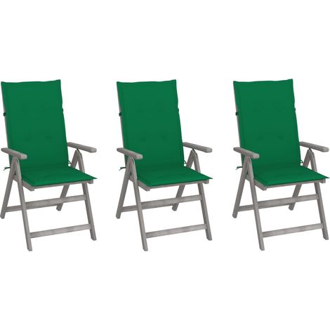 Lot de 3 Chaises inclinables de jardin,Fauteuils d'extérieur avec coussins Bois d'acacia -TF56115 (1/5)