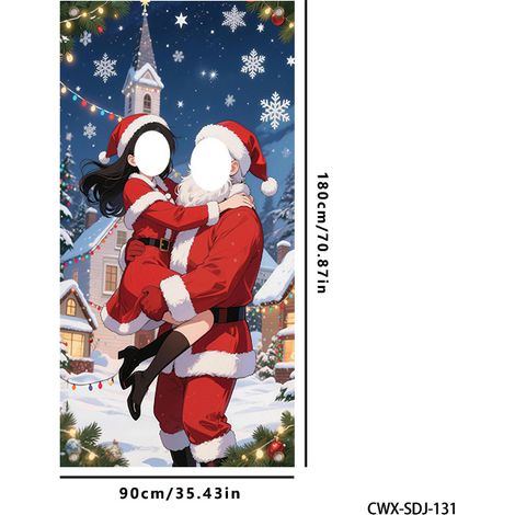 Décoration de porte décorative de Noël, motif Père Noël, sticker de porte festif, drapeau décoratif intérieur et extérieur - 90 x 180 cm (vinyle) - Style 2
