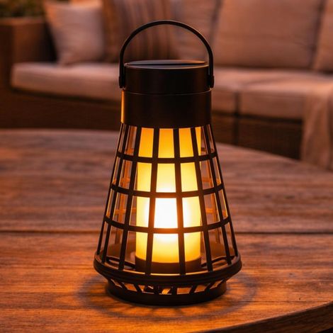 Lampe solaire LED 2 en 1 de jardin avec effet flamme vacillante - Lampes solaires de jardin pour l'extérieur - Lampadaires solaires - Éclairage de chemin (lanterne 2 en 1 - 19 cm) (1/5)