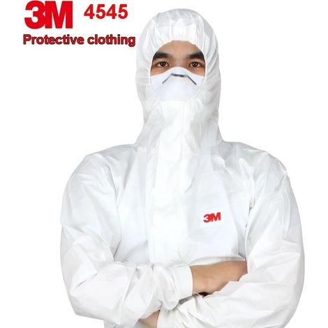 Vêtements de protection à capuche Combinaison 3M 4545, Taille L élastique, Protection CE 5215891, Contre particules sèches, éclaboussures chimiques (1/5)