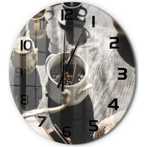 Horloge Murale Ronde Décoration Murale Verre Trempé Design Artistique Moulin à café fi 60 cm (1/5)