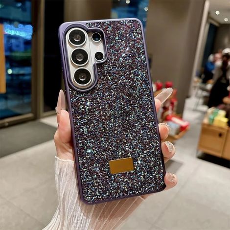 (Violet, Galaxy S24 Ultra) Coque de téléphone brillante pour Samsung, coque arrière avec logo en métal, coque de protection intégrale.