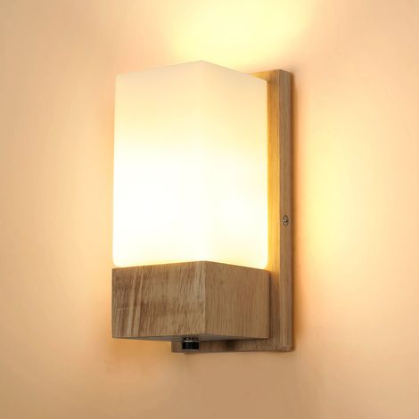 COMELY® Applique da parete per interni in legno, moderna lampada da parete E27 dal design minimalista, paralume in vetro per camera da letto, soggiorno, corridoio, caffetteria, arredamento per la casa (1/5)
