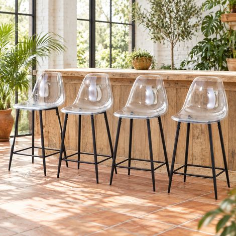 Tabouret de bar transparent lot de 4, structure en métal noir, 101,6 cm HAVRYA (1/5)
