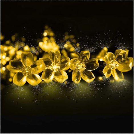 Guirnalda solar para exteriores, 6,5 m, 50 luces LED en forma de flor con 2 modos de iluminación, decoración compatible con Navidad, árbol, jardín, terraza, balcón. (1/5)