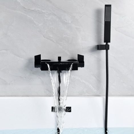 royaluxe -Mitig Baignoire Cascade Mural Robinet De Baignoire Pommeau De Douche Cascade Mural Robinet De Baignoire Chaud Et Froid (Noir) (1/5)